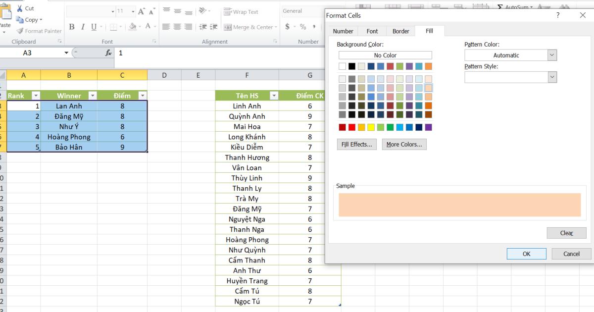 Hướng dẫn sử dụng hàm VLOOKUP vào định dạng có điều kiện trong Excel